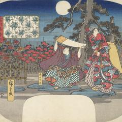 Ushiwakamaru and Minazuru in a Garden by Moonlight, from the series Ancient Tales in Snow, Moon, and Flowers