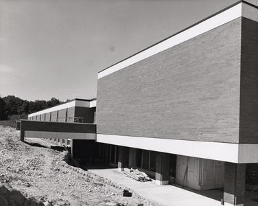 Rear of campus classroom building during early construction
