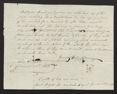Order from Felix Dominy to Mr. Dayton, 1828