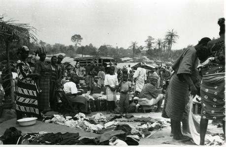 Secondhand clothing sellers at the Owena market