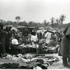 Secondhand clothing sellers at the Owena market