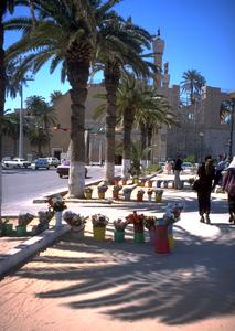 Flower Sellers at Green Square with Assai al-Hamra (Tripoli Citadel) Behind