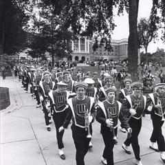 Band marching down Bascom Hill