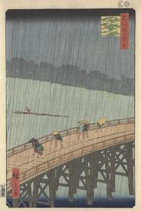 Downpour at Ohashi Bridge, Atake (Ohashi Atake no yudachi), no. 52 from the series One-hundred Views of Famous Places in Edo (Meisho Edo hyakkei)