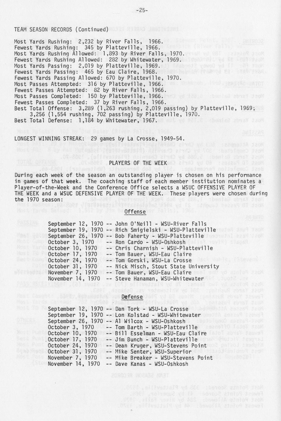 Wisconsin State University Conference records book 197172 5th Edition