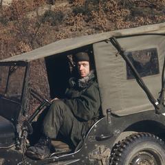 Cyril Burns in a jeep