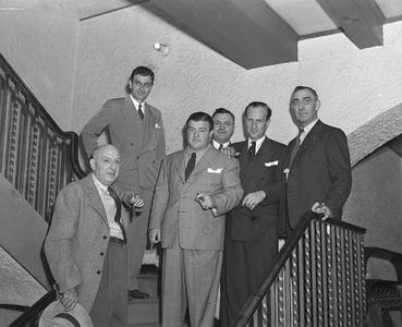Abbott and Costello on hotel staircase