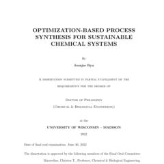 Optimization-based process synthesis for sustainable chemical systems