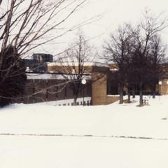 Campus courtyard covered in snow