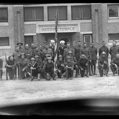 Soldiers in front of masonic temple