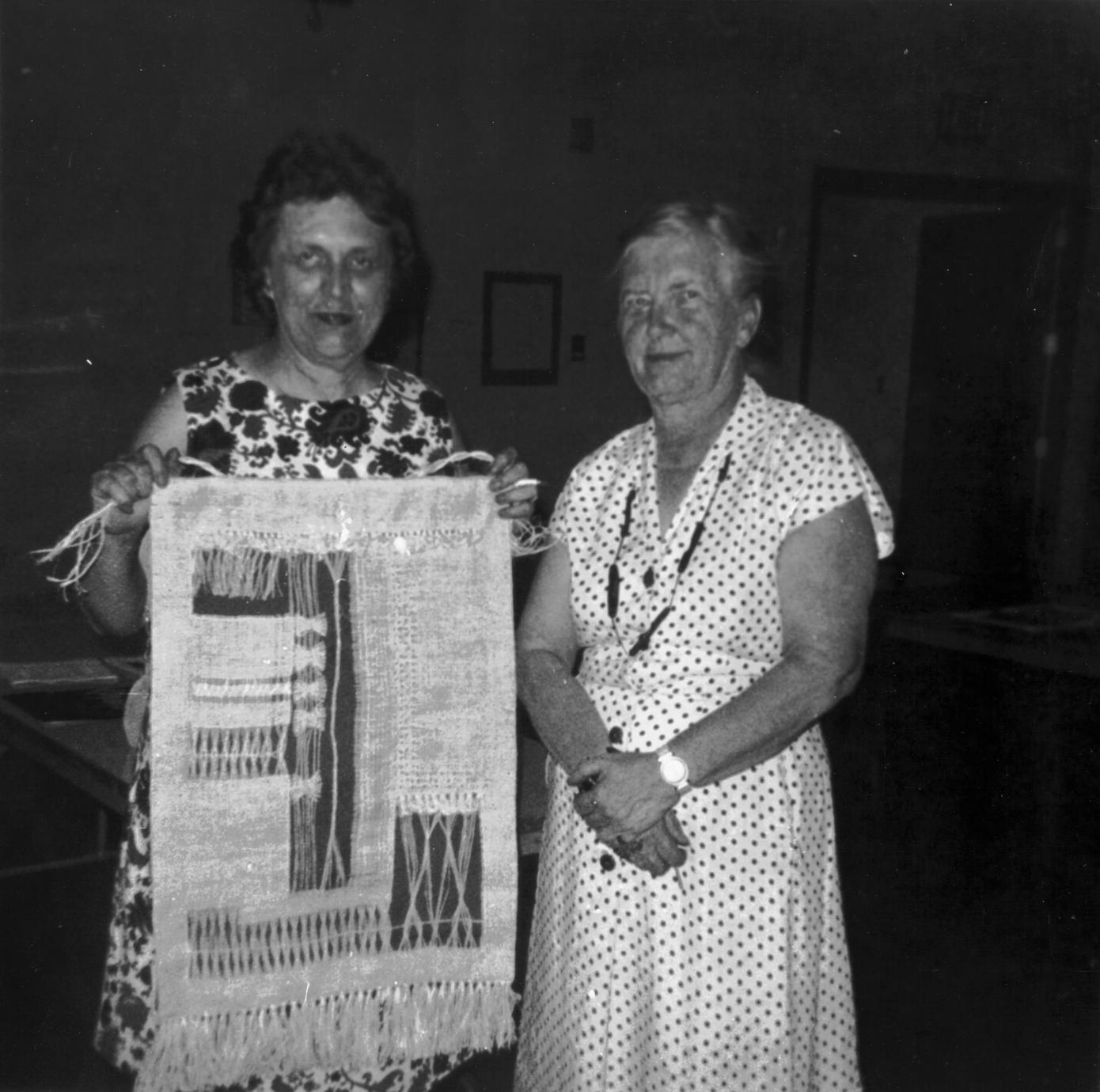Helen Louise Allen with another woman and a weaving