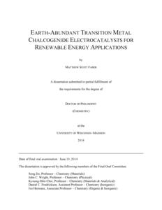 Earth-Abundant Transition Metal Chalcogenide Electrocatalysts for Renewable Energy Applications