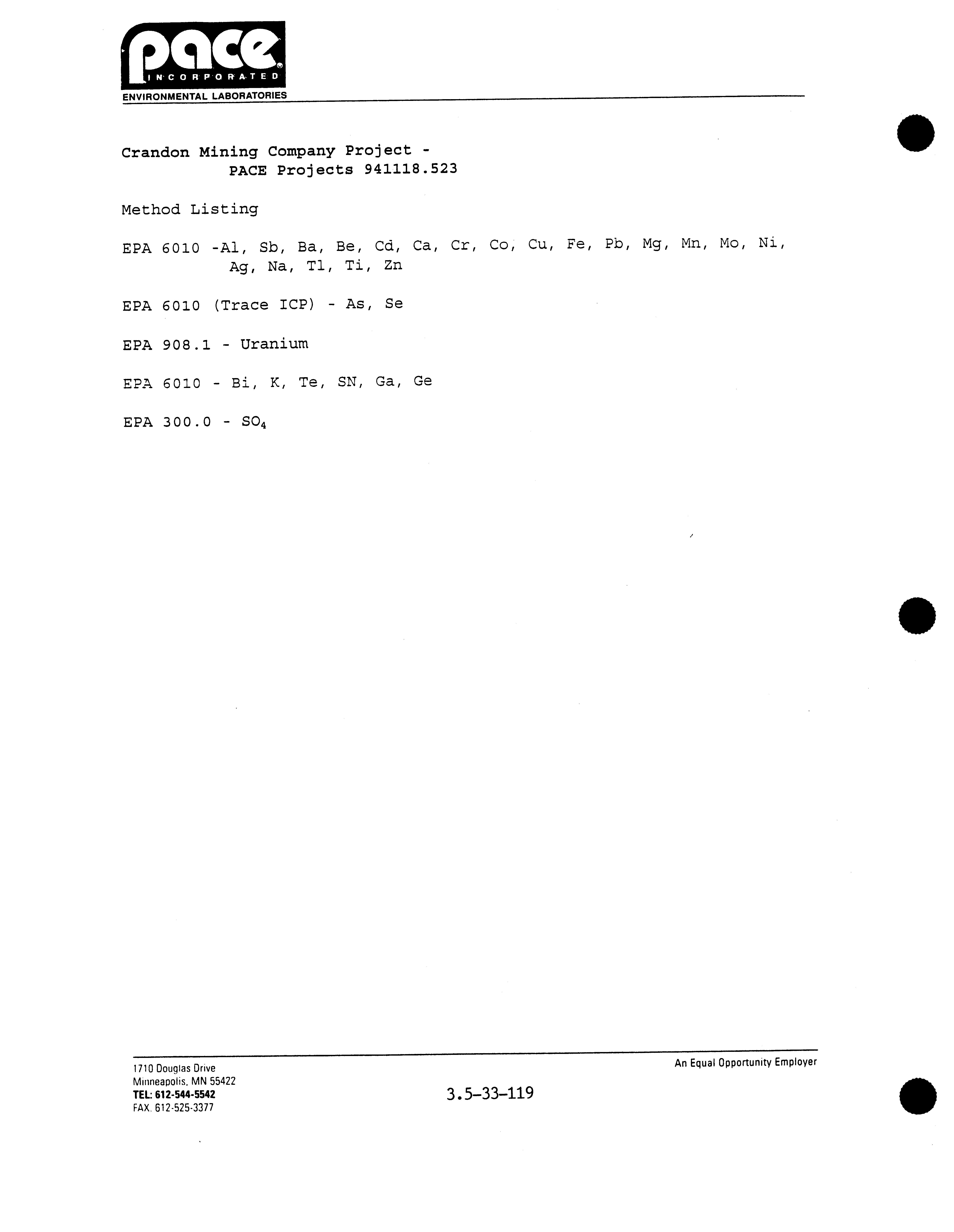 Environmental Impact Report for the Crandon Project scope ID 93C049