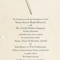 Invitation to the presentation of the Army-Navy "E" Award