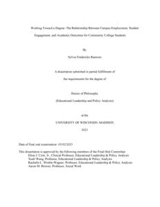 Working Toward a Degree: The Relationship Between Campus Employment, Student Engagement, and Academic Outcomes for Community College Students