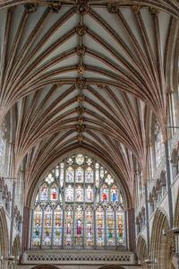 Exeter Cathedral interior east window and vaulting