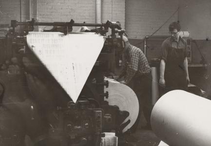 Steve Drake at printing press