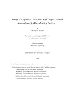 Design of a Hydraulic Low-Speed, High-Torque, Cycloidal Actuator/Motor for Use in Medical Devices