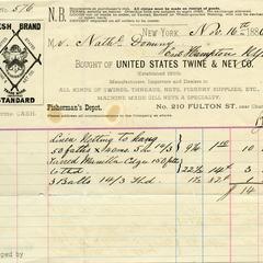 Bill from United States Twine & Net Co. to Nathaniel Dominy VII, 1886