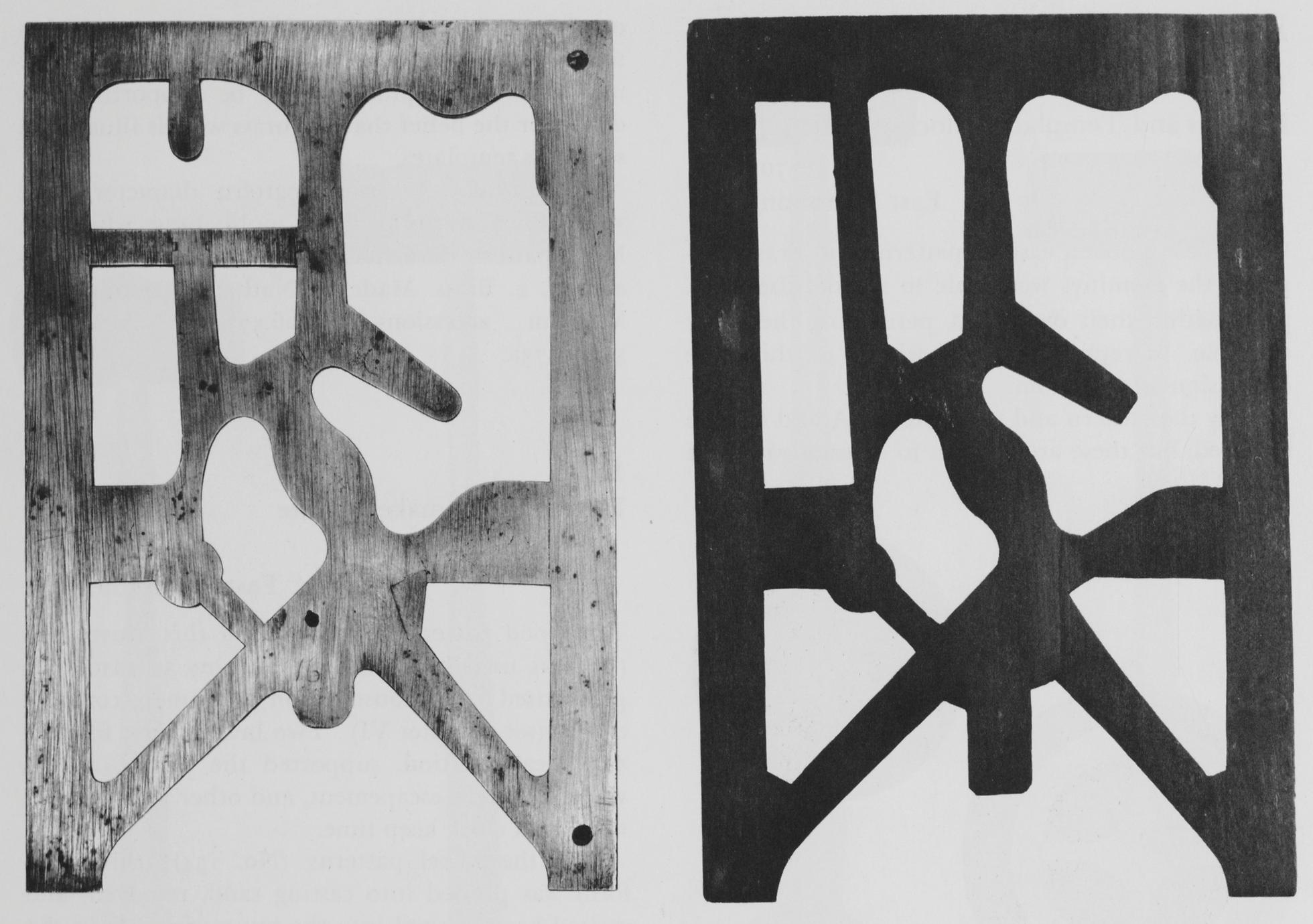 Black and white photograph of clockmaker's plate patterns.