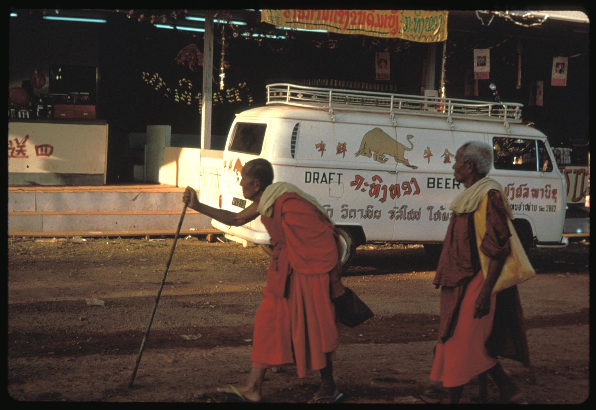 Monks and liquor stands