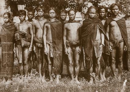 Ten Khaseng men standing for a photograph in Attapu Province