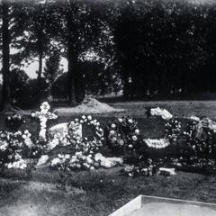 Memorial flowers in cemetery for Krueger family
