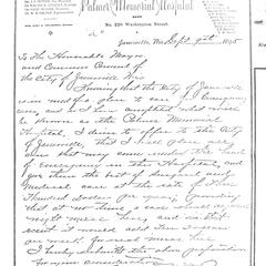 Palmer Memorial Hospital, Letter to city officials
