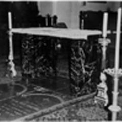 Altar made from communion rail donated by the children of John B. Rose and Adele VandenPlas