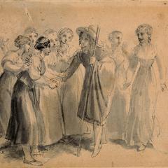 Pilgrim Surrounded by Young Women