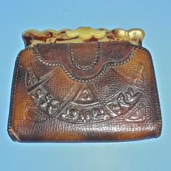 Hand tooled arts and crafts leather purse