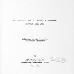 The Janesville Public Library : a centennial history, 1884-1984