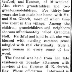 Obituary of Susanna Baier Noll, 1914