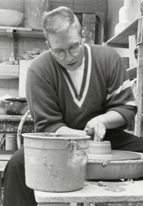 Student at pottery wheel
