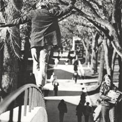 Student balancing on bridge