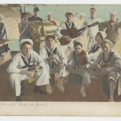 Postcard "U.S. sailors life 'Music on board'"