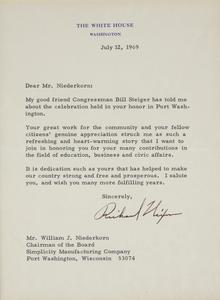 Letter from President Richard Nixon to Mr. William J. Niederkorn