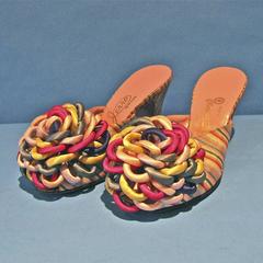 Multi-colored satin boudoir slippers