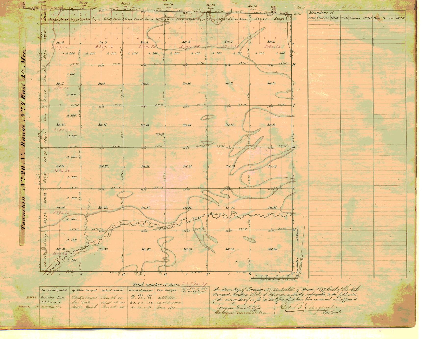 [Public Land Survey System map: Wisconsin Township 20 North, Range 07 East]