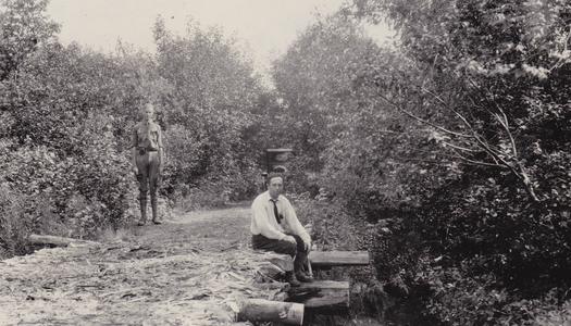 Durand and Thwaites at old logging bridge