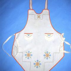 White cotton bib apron with flowers