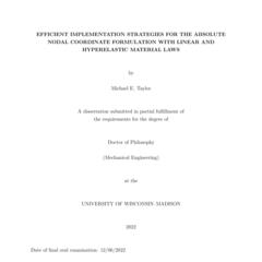 Efficient Implementation Strategies for the Absolute Nodal Coordinate Formulation with Linear and Hyperelastic Material Laws