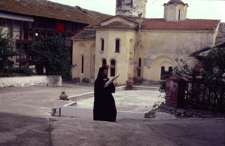 Monk and Semantron at the Xenophontos monastery