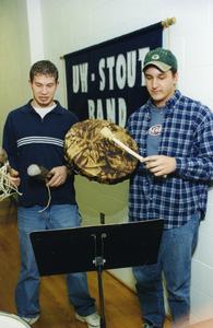 Band tour, two male students playing percussion instruments