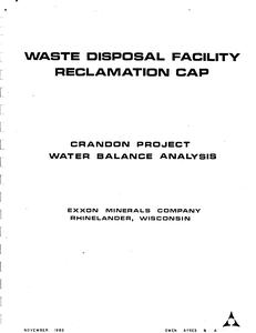 Waste disposal facility reclamation cap : Crandon Project water balance analysis