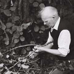 Duncan Williamson making a slipe, a tool for peeling willows