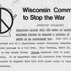 Wisconsin Committee to Stop the War flier