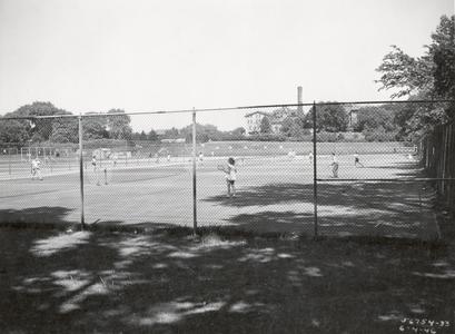 Students at the university tennis courts
