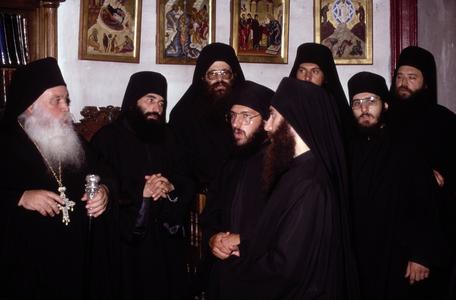 Abbot Alexios and his monks at Xenophontos