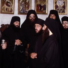 Abbot Alexios and his monks at Xenophontos